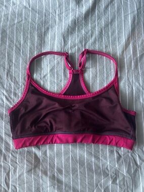 Women's Athletic Sports Bra in Dark Maroon with Hot Pink Trim